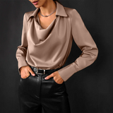 Magda | Elegant Langærmet Top med Cowl Neck