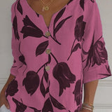 Sanne | Blomstret bluse med knap foran