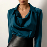Magda | Elegant Langærmet Top med Cowl Neck
