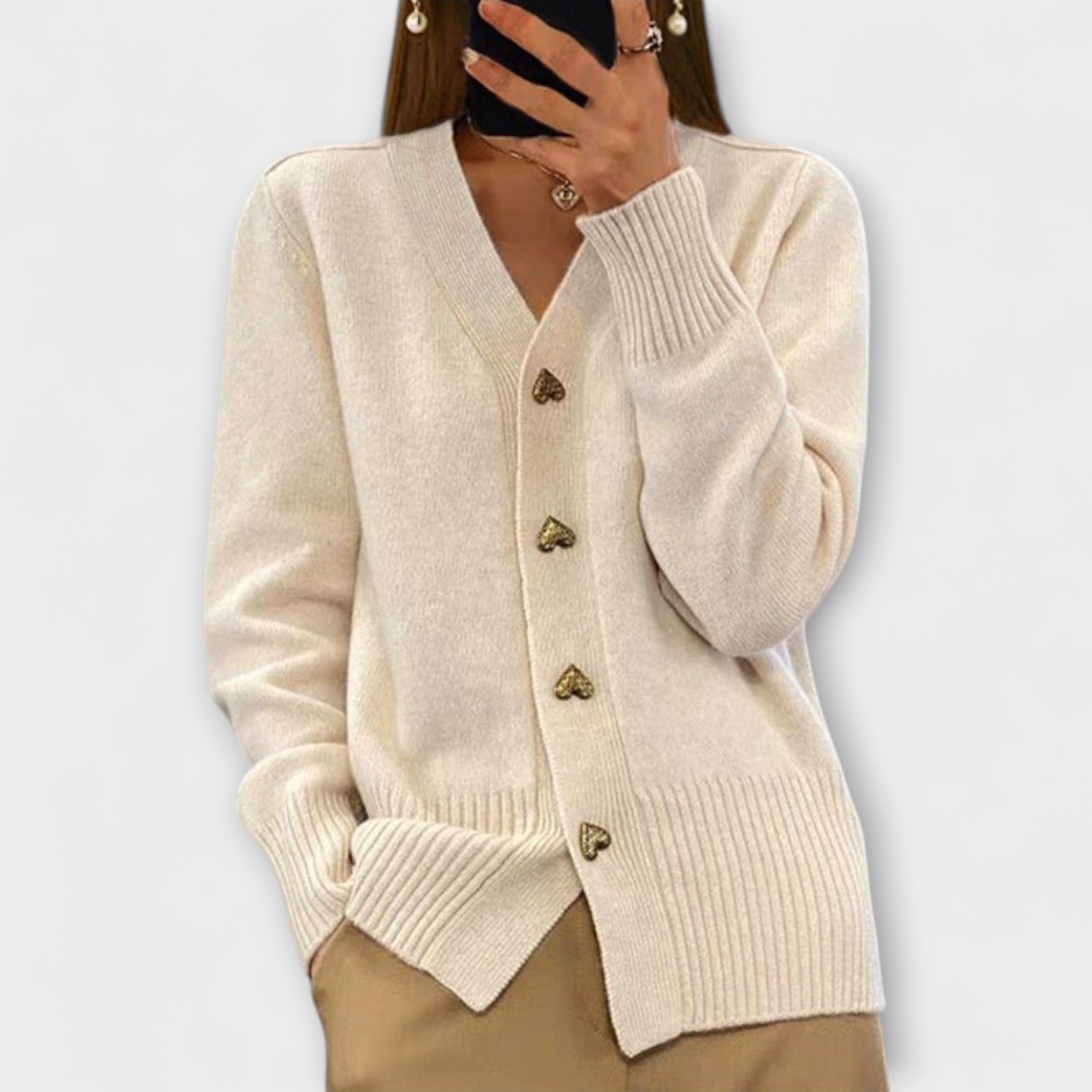 Marij™ | Elegant strikcardigan med hjerteknapper