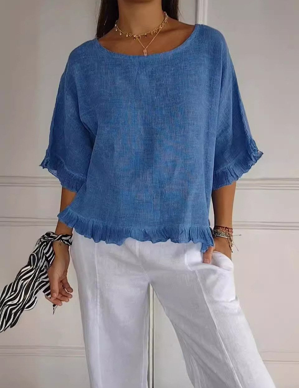 Amanda | Casual Top med Volantkant
