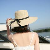 Hat female summer seaside vacation beach hat bow ribbon female sunscreen straw hat folding (Copy)