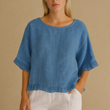 Lærke Bluse | Blød Linned – Afslappet Elegance med Flæsedetaljer
