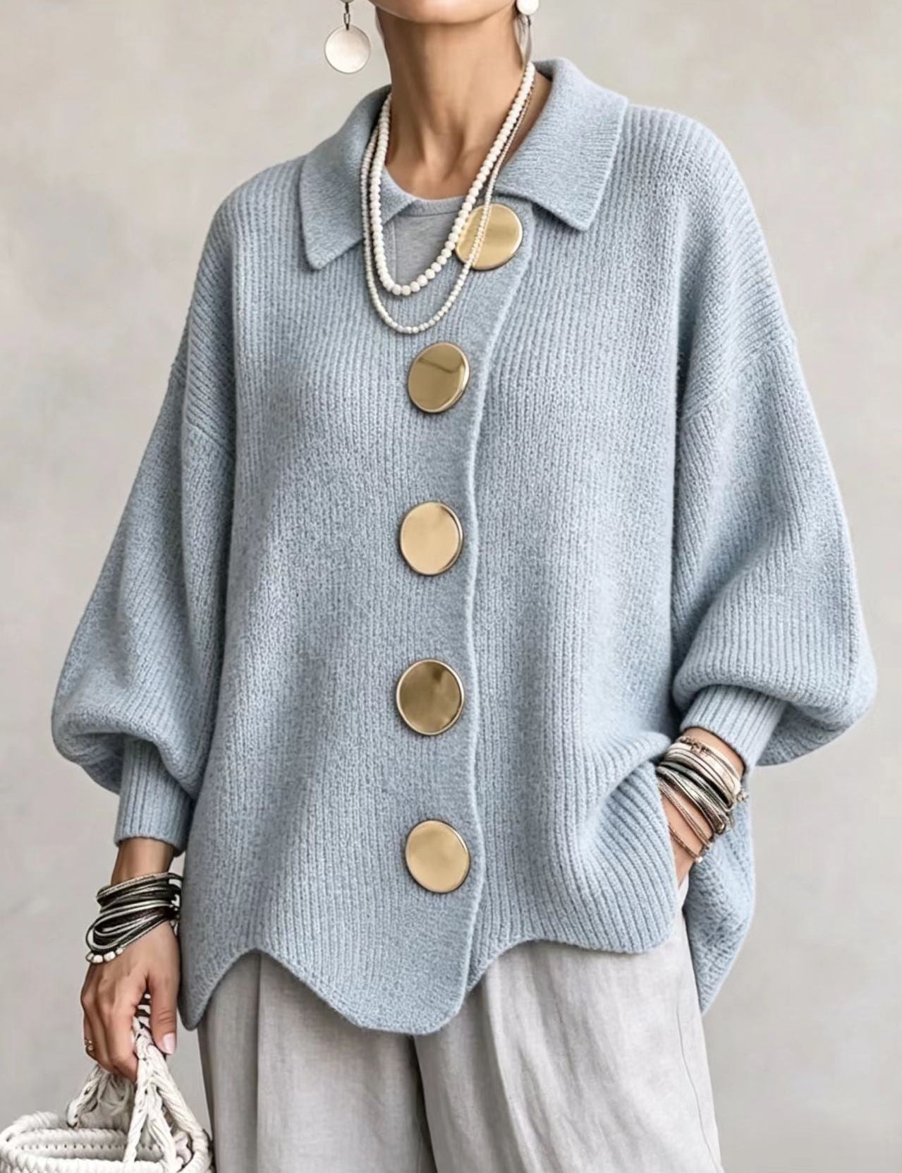 Lærke Oversize Cardigan Med Metalknapper
