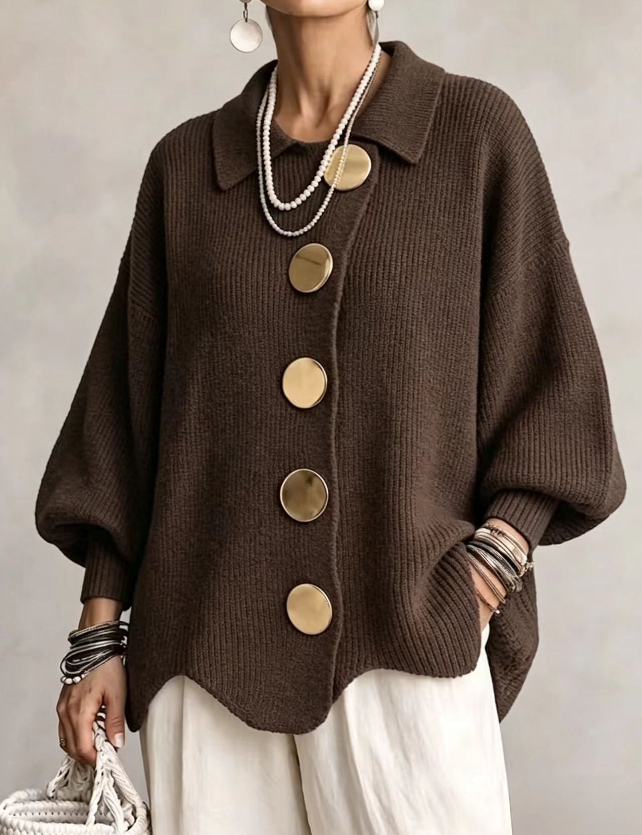 Lærke Oversize Cardigan Med Metalknapper