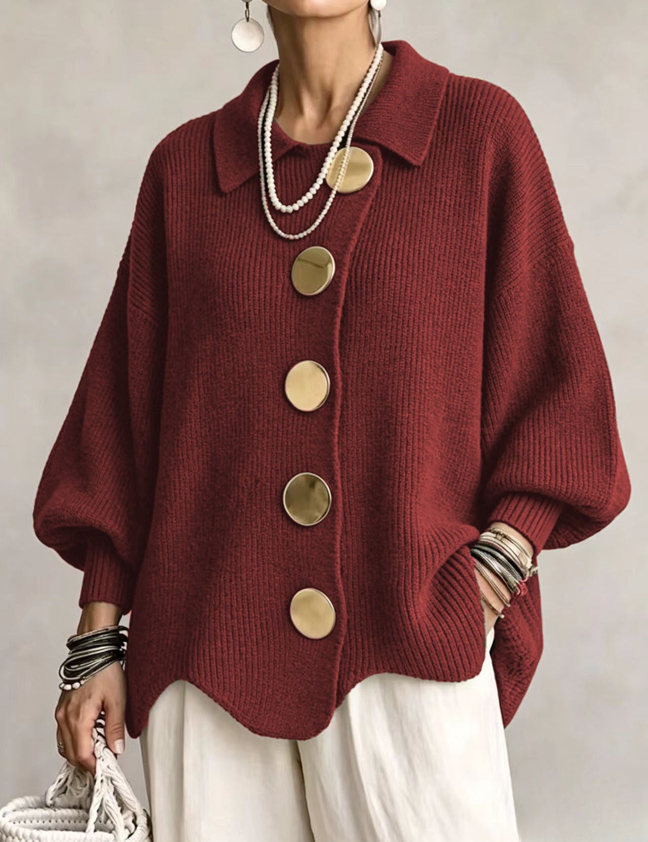 Lærke Oversize Cardigan Med Metalknapper