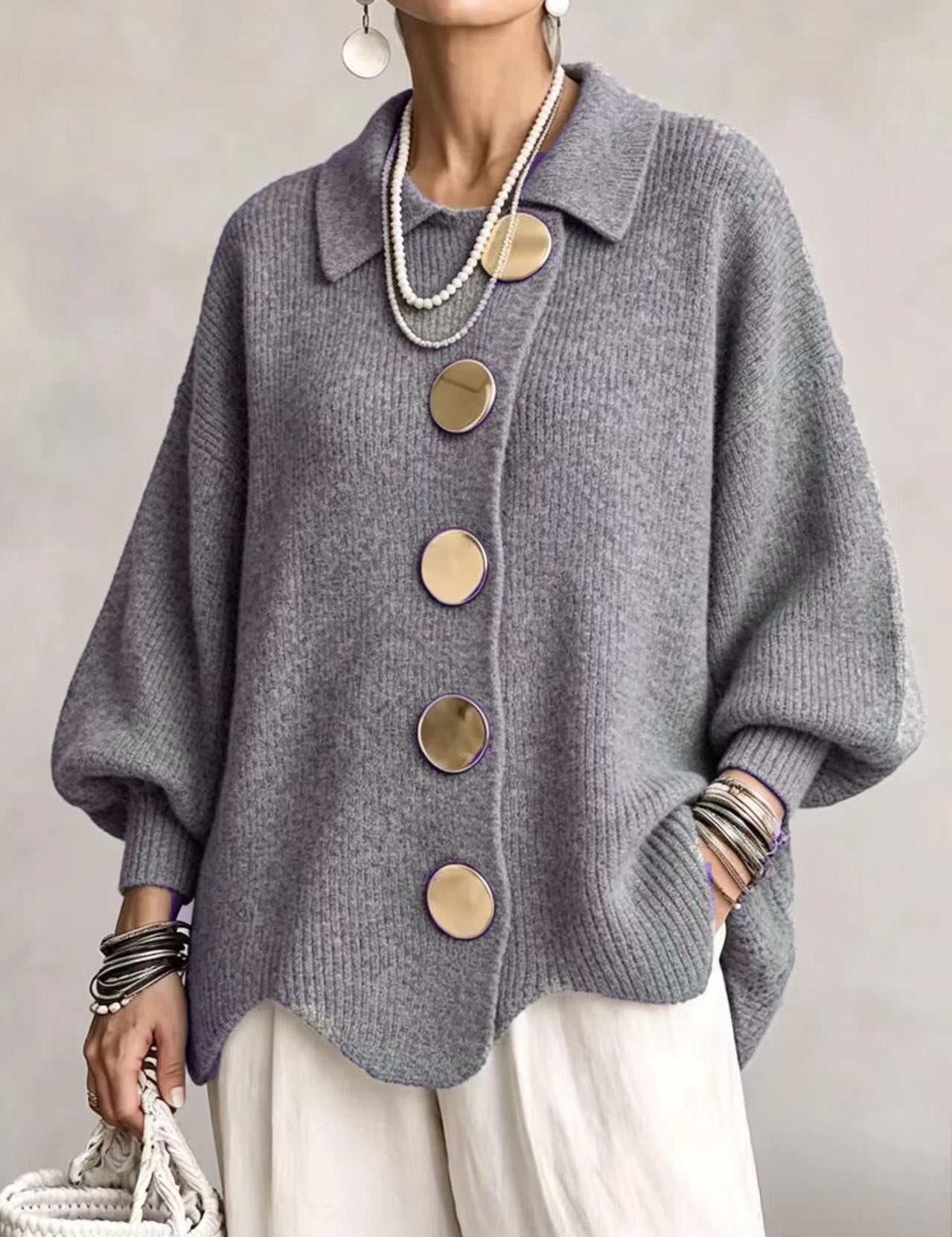Lærke Oversize Cardigan Med Metalknapper