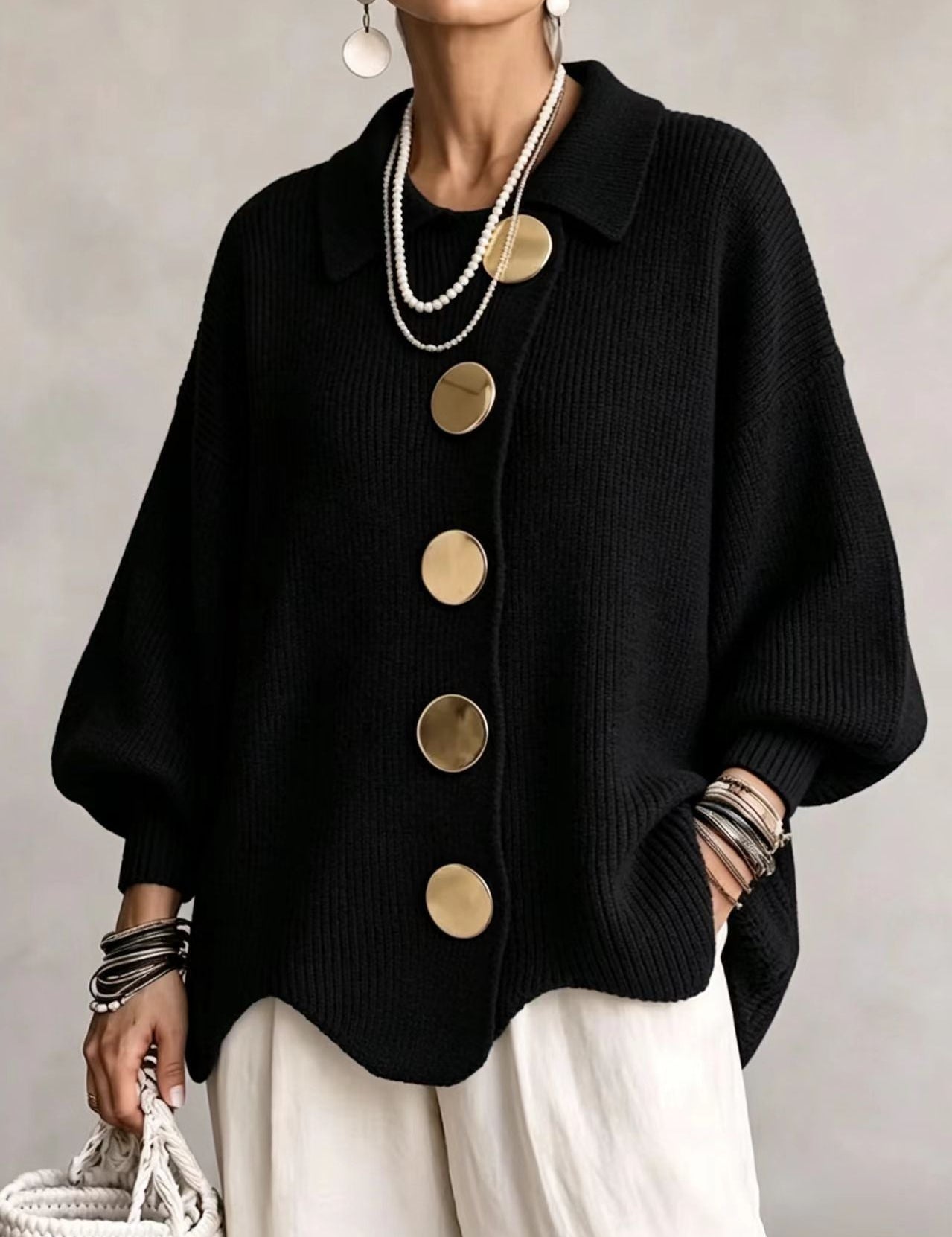 Lærke Oversize Cardigan Med Metalknapper