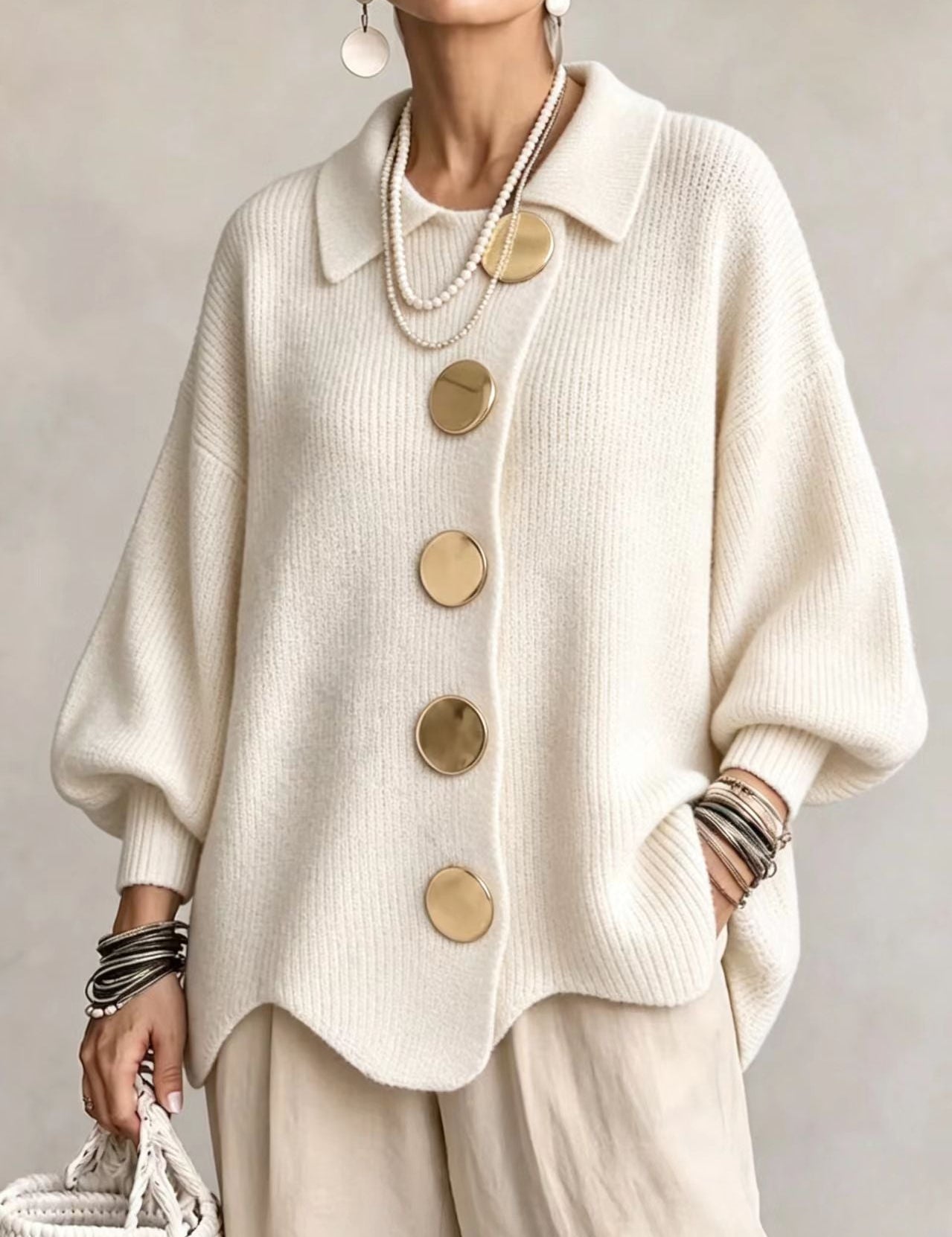 Lærke Oversize Cardigan Med Metalknapper