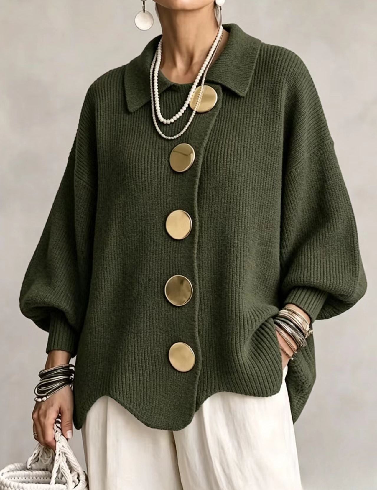 Lærke Oversize Cardigan Med Metalknapper