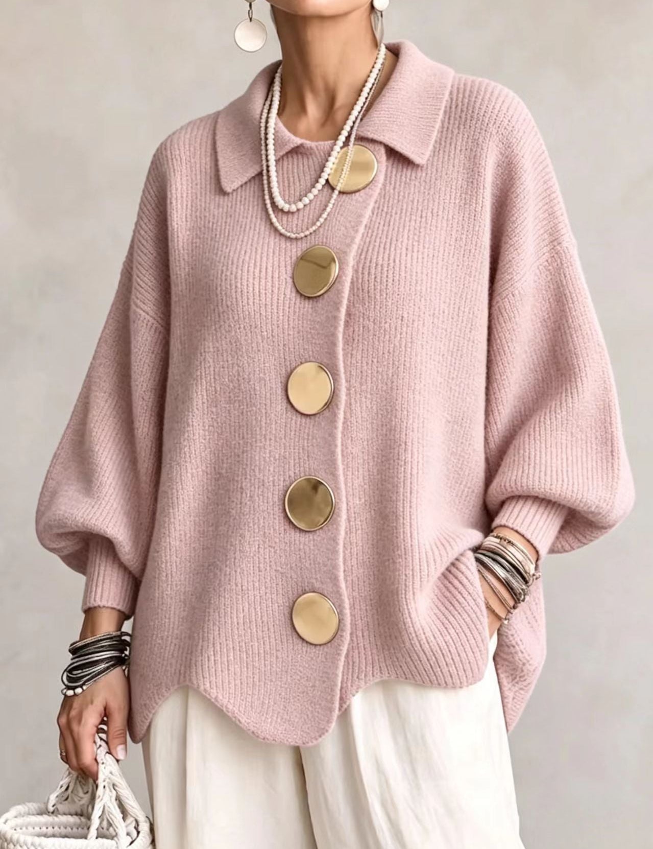 Lærke Oversize Cardigan Med Metalknapper