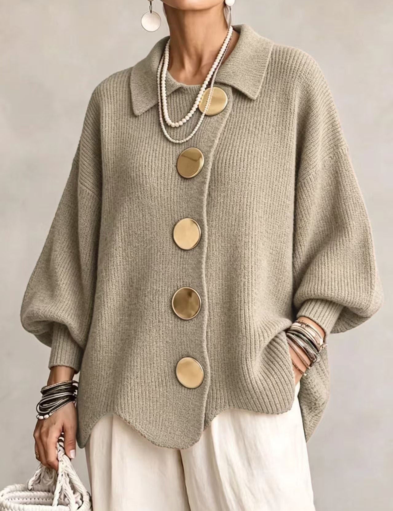 Lærke Oversize Cardigan Med Metalknapper