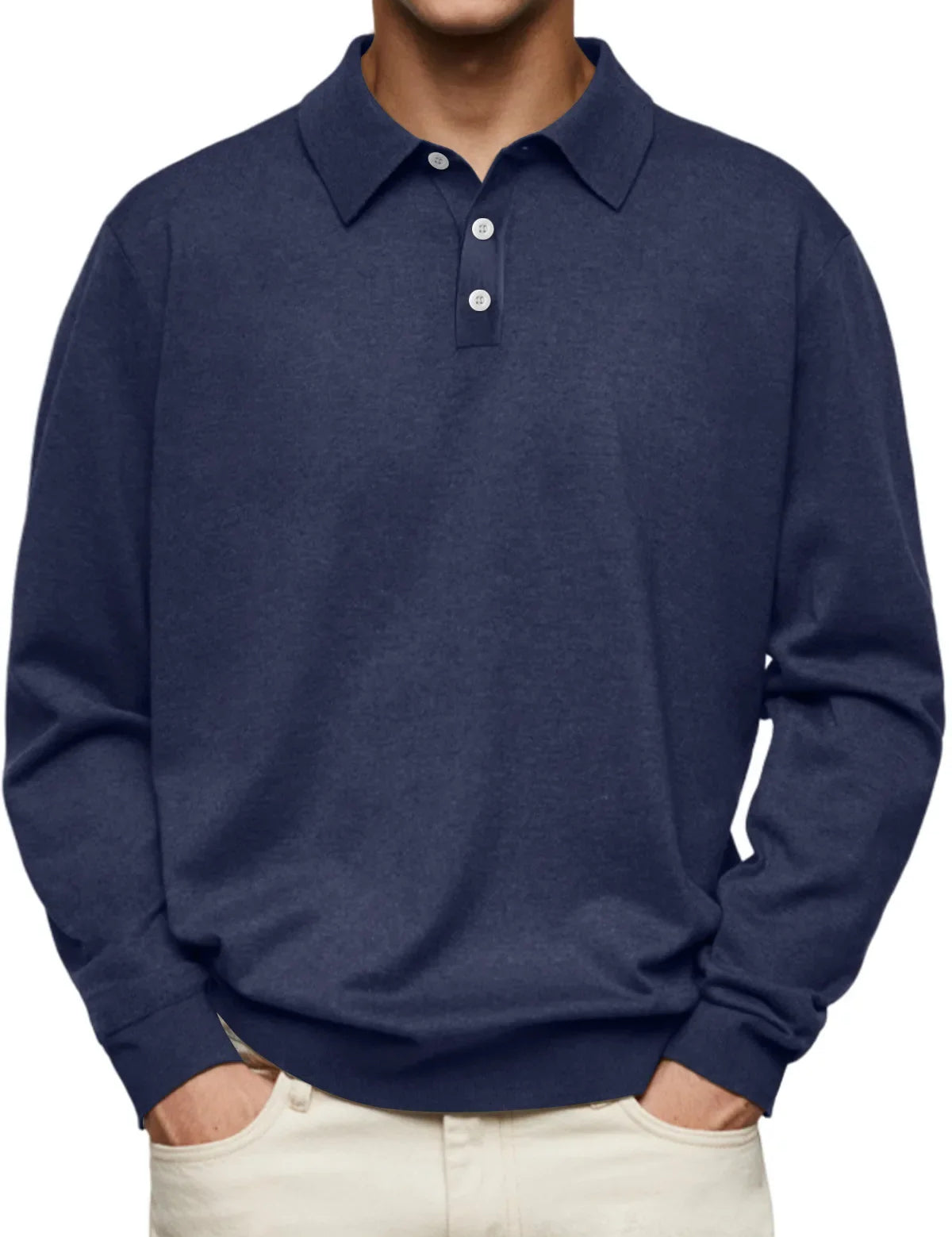 Premium Ensfarvet Langærmet Polo