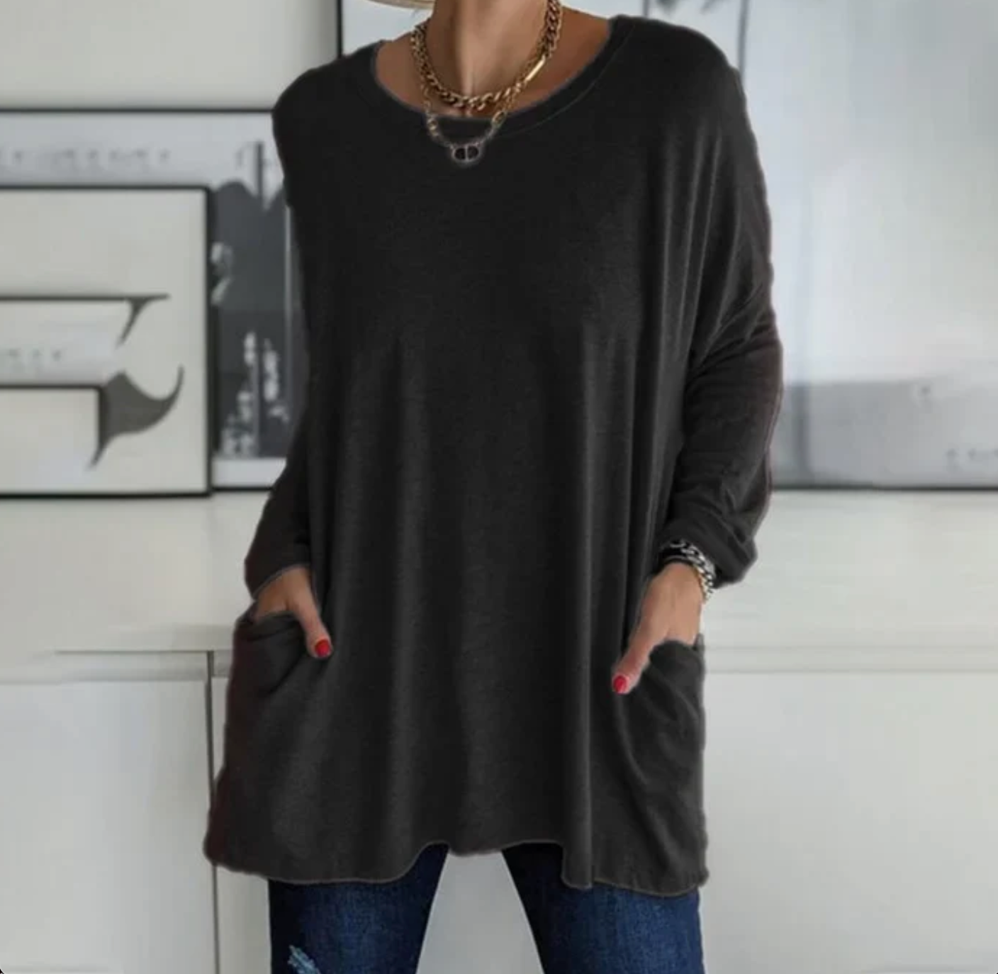 Ava™ | Casual Oversized Tunic Top med lommer