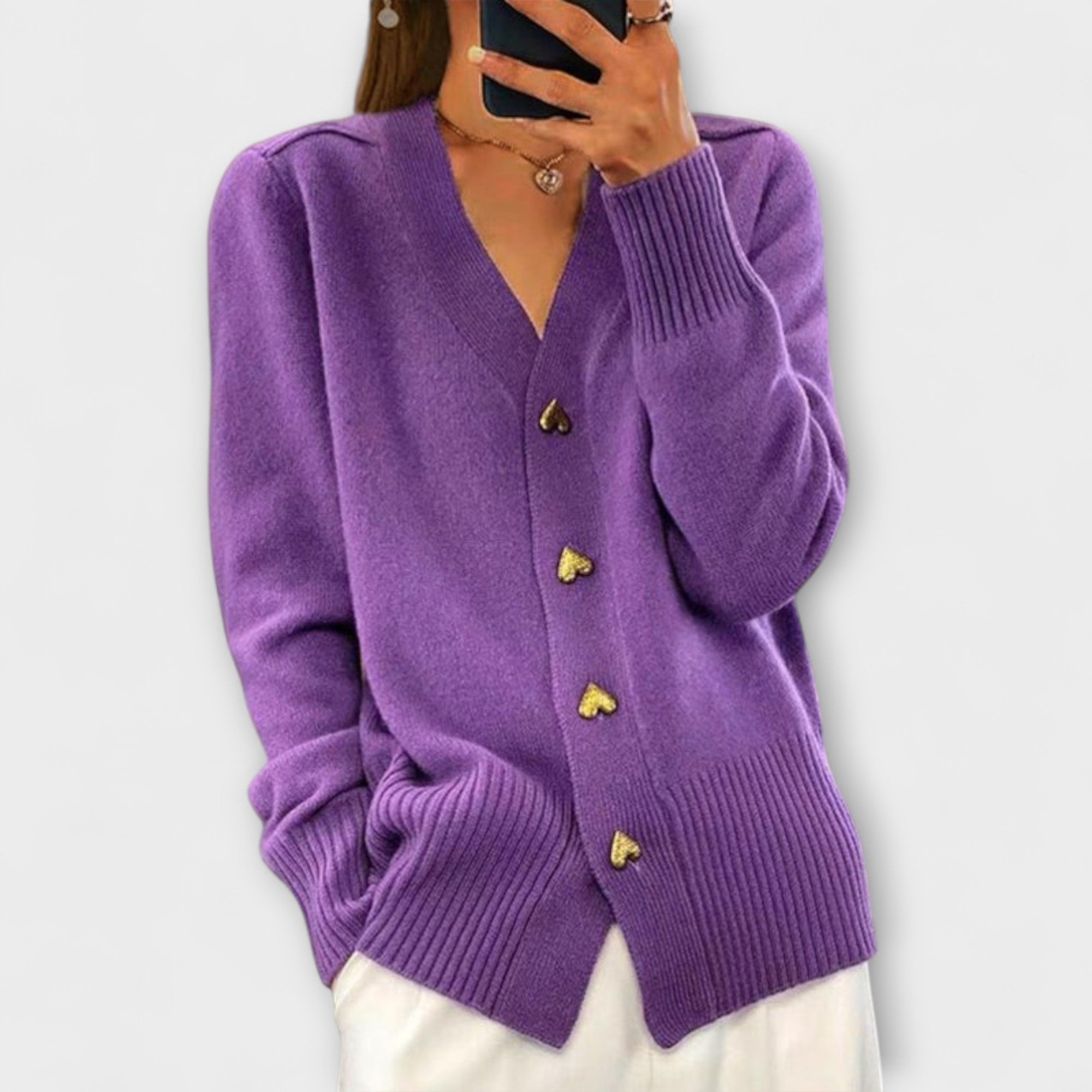 Marij™ | Elegant strikcardigan med hjerteknapper