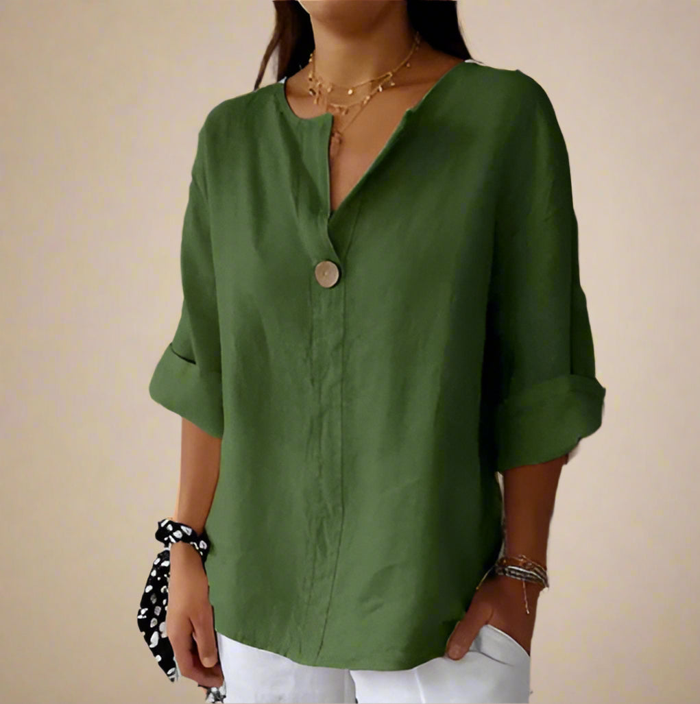 Ella BLUSE | Hørbluse med enkelt knap og elegant komfort